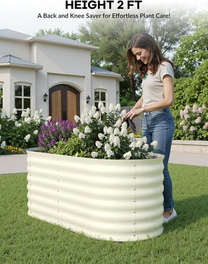 GarveeLife 4x2x2 ft Galvanized Raised Garden Bed - 24 in Tall Metal Planter Box for Vegetables, Flowers, Herbs, Rust-Resistant Outdoor Garden Box, Easy Assembly Raised Beds for Gardening, Beige