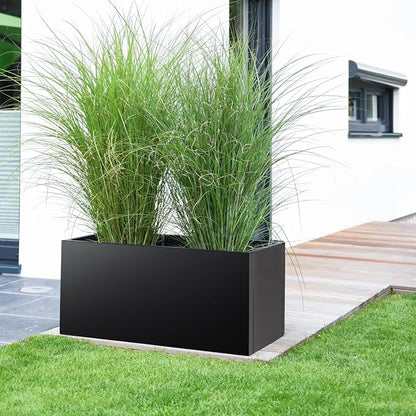 32"x16"x16" Large Metal Planter Box, Heavy-Duty Rust Resistant Steel Planter with Drainage Hole, Modern Rectangular Planter for Outdoor Indoor Patio Garden Yard (Black)
