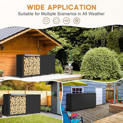 8ft Firewood Rack Outdoor with Waterproof Widened Cover, Heavy Duty Firewood Holder Included Supporting Strap, Powder-coated Wood Rack for Firewood Storage