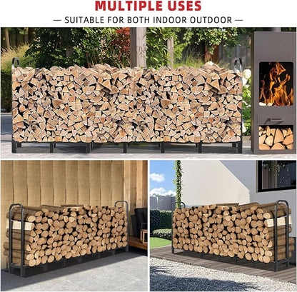 Kendane 8FT Firewood Rack Outdoor, Heavy Duty Adjustable Firewood log Storage & Holder, Wood Pile Lumber Storage Rack Stacking Outside for Courtyard Patio.