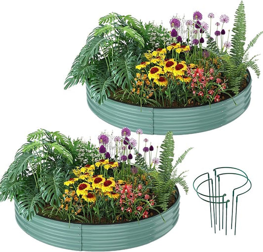 ZFHgarden Galvanized Metal Planter Raised Garden Bed Kit for Gardening Outdoor Garden Box Raised Flower Bed 2PC Green 3X3X1FT