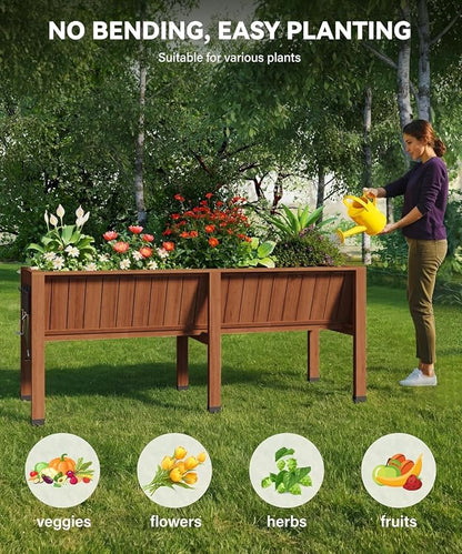 KYBOLT 72x26x31 Inch Raised Garden Bed with Legs, 13.7In Depth Wooden Planter Box for Outdoor Growing Vegetables and Herbs, Elevated Garden Bed with Hooks for Backyard, Patio, Balcony
