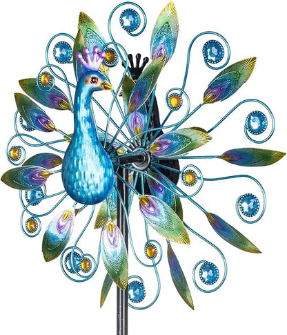 Stargarden 58 Inch Peacock Wind Spinner-Double Wind Sculpture | Metal Windmill for Garden Patio Yard Decor