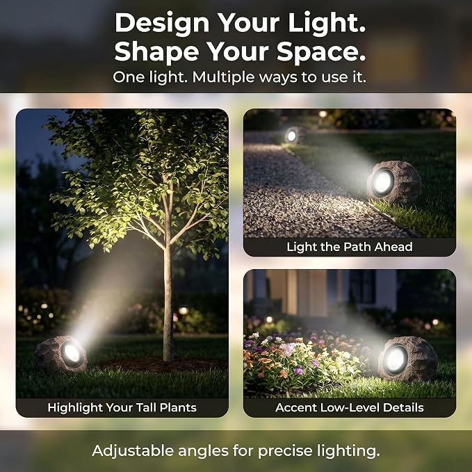 Solar Rock Lights Outdoor – 2 Pack Waterproof LED Landscape Garden Spotlights, Realistic Stone Design, Wireless Solar Powered Pathway Lights for Yard, Walkway, Patio & Lawn Decoration (Auto On/Off)