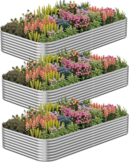 3 Pack 8x3FT Corrugated Galvanized Steel Raised Garden Bed Outdoor, Metal Above Ground Garden Bed for Vegetables and Flowers, Raised Beds for Gardening