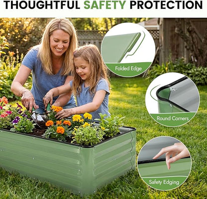 INNO STAGE Galvanized Raised Garden Bed Kits, 8x2x1ft Metal Raised Garden Beds Outdoor, Large Steel Raised Planter Bed with Gloves for Vegetables & Flowers Patio Ground Planter Box (Olive Green, 1PC)