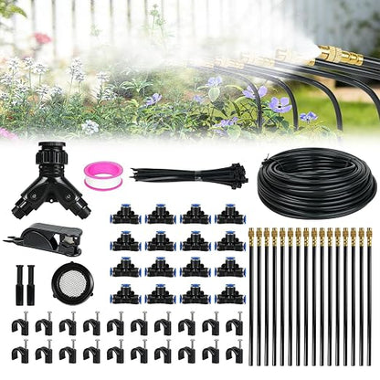 50ft Drip Irrigation System, Automatic Garden Watering System with 16 Adjustable Sprinkler Nozzles, Irrigation Hose Kit for Yard, Lawn, Plants, Atomizing System