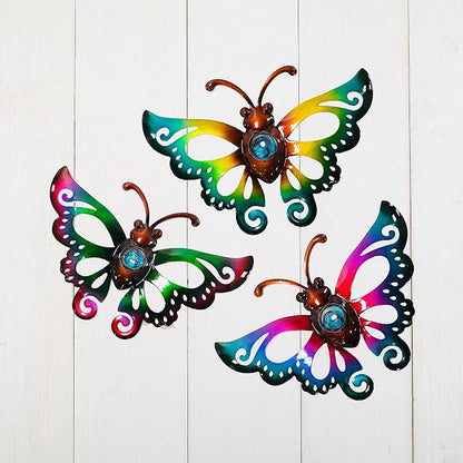 Garden Decor Metal Butterfly Wall decor, Wall Art Hanging for Patio Fence | BVLFOOK; 3D Design; Set of 3, 9 inch; Indoor & Outdoor; Great Gift for Family; garden décor; living room decor