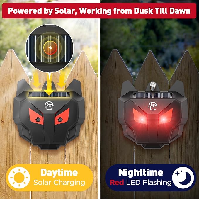 2 Pack Solar Nocturnal Animal Repeller with Red LED Flashing Lights – Effective Coyote, Raccoon, Skunk, Deer & Hawk Deterrent – Waterproof Predator Lights for Yards, Gardens & Chicken Coops