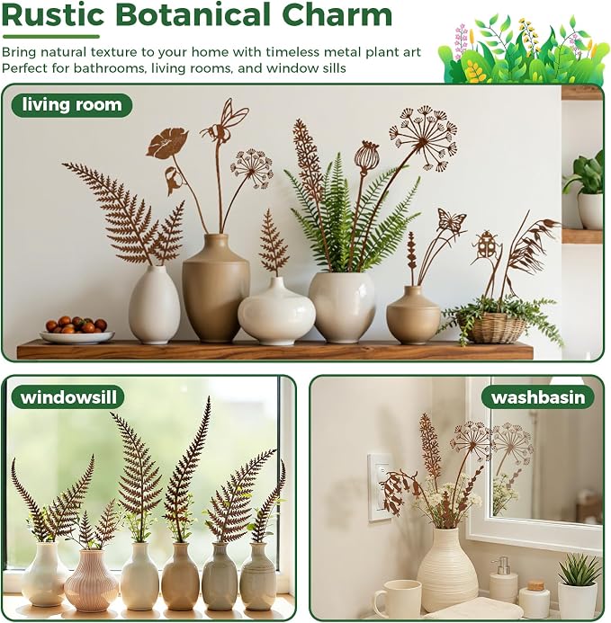 5-Pack Rustic Metal Decorative Garden Stakes, Multiple Nature-Inspired Designs, Metal Flowers Indoor&Outdoor Garden Decor, Gift-Boxed Yard Art for Pots, Planters Flower Beds (Wildflower Mix Set)