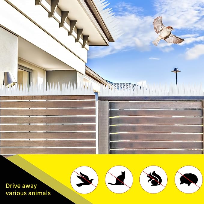 Bird Spikes, 22FT Outdoor Bird Deterrent Spikes Device for Birds Pigeon Woodpecker Squirrel Raccoon Cat, Plastic Bird Deterrent for Outside, Patio, Roof, Sill, Fascia (Clear, 20Pcs)