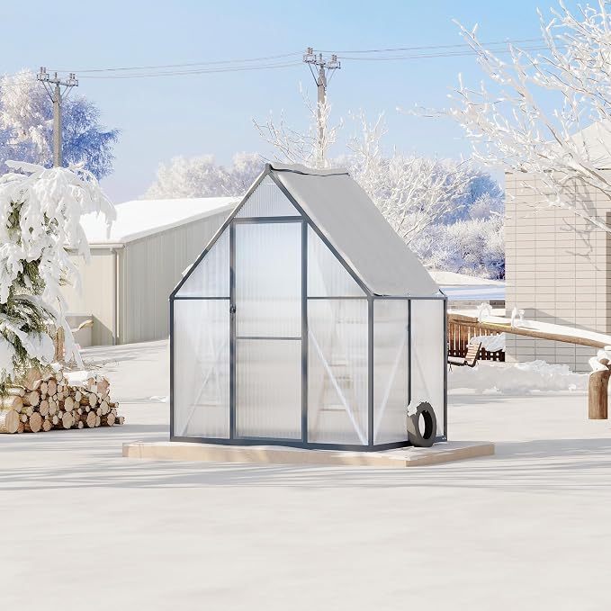 GarveeLife 6X4FT Polycarbonate Greenhouse with Aluminum Frame, Polycarbonate Greenhouse for Outdoors, Greenhouses with Ventilation and Rain Gutter, Aluminum Large Walk-in Greenhouses for Outside