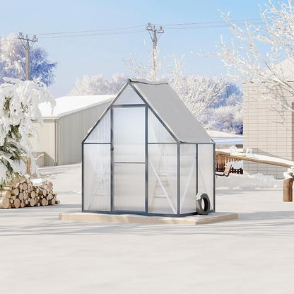 GarveeLife 6X4FT Polycarbonate Greenhouse with Aluminum Frame, Polycarbonate Greenhouse for Outdoors, Greenhouses with Ventilation and Rain Gutter, Aluminum Large Walk-in Greenhouses for Outside