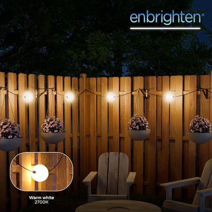 Enbrighten Globe Outdoor String Lights, 44ft, 12 Lights, White Light Only | 2700K Warm White LEDs, 4in Durable Plastic Globes, Weatherproof, Zip Ties Included for Mounting
