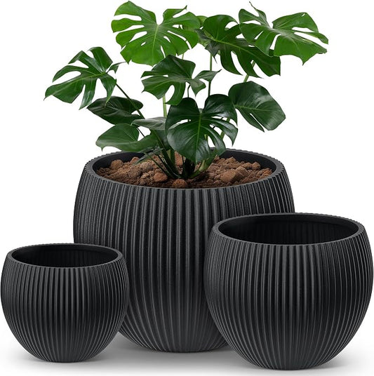 homenote Flower Pots 14.5/12/9.7 Inch,Large Plant Pots Indoor with Drainage,Plastic Pots for Plants,Garden Pots for Outdoor,Large Planters for Indoor Plants,Big Plastic Planter(3 Pcs)