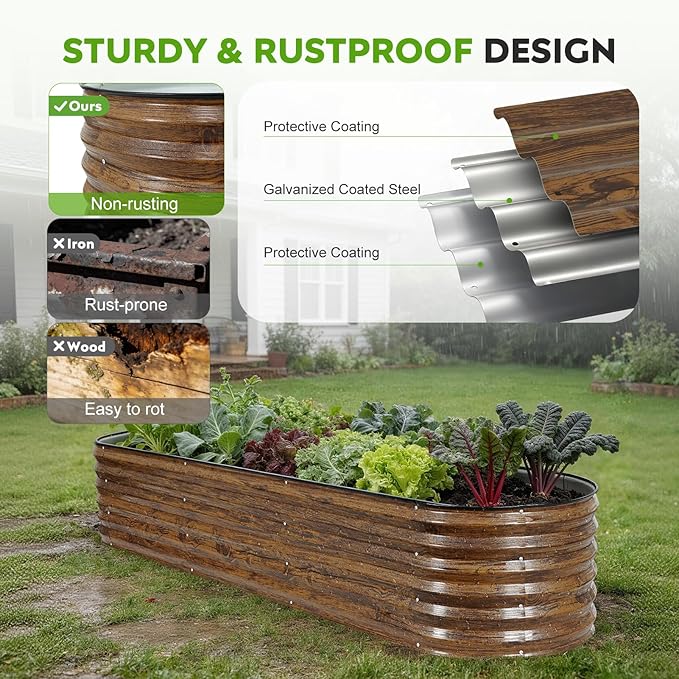 Galvanized Raised Garden Bed Outdoor- 2PCS 8x2x1.4ft Oval Steel Raised Beds for Gardening, Metal Planter Box with Protective Strip and Gloves for Vegetables, Flowers, Fruits (Brown)