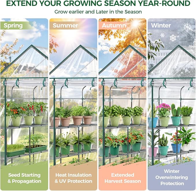 Ohuhu Plastic Greenhouse for Outdoors: Portable Walk in Plant Green House with Improved Transparent PVC Cover, 3 Tiers 12 Shelves Stands Small Greenhouses Backyard Green Houses for Outside Heavy Duty