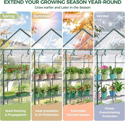 Ohuhu Plastic Greenhouse for Outdoors: Portable Walk in Plant Green House with Improved Transparent PVC Cover, 3 Tiers 12 Shelves Stands Small Greenhouses Backyard Green Houses for Outside Heavy Duty