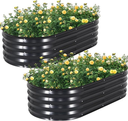 Galvanized Raised Garden Bed Outdoor, 2Pcs 4x2x1ft Oval Planter Box with Rubber Strip,Metal Raised Bed Kit for Vegetables Flowers Herbs, Grey