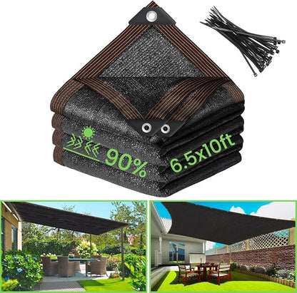 Riare 90% Black Shade Cloth- 6.5 x 10 FT Sunblock Garden Shade Cloth, Sun Shade Mesh Tarp with Reinforced Grommets for Greenhouse, Garden, Patio, Backyard, Plants, Pergola, Chicken Coop