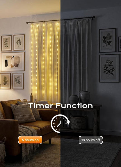 Brightown 180 LED Shower Curtain Lights, 70 Inch Warm White IP65 Waterproof Fairy Lights Battery Operated String Lights, 8 Modes Waterproof Christmas Lights for Indoor Outdoor Decor(No Curtain)