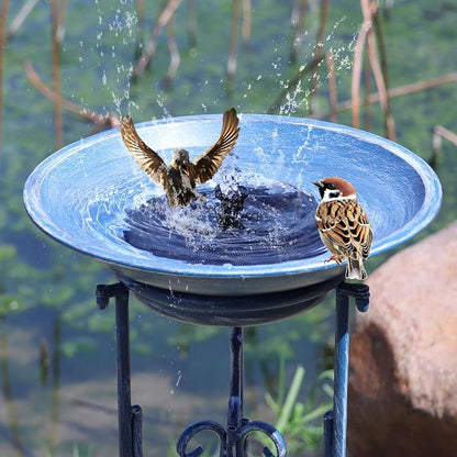 Multifunctional Solar Bird Bath for Outside, Metal Birdbath Stand and Solar Fountain Bird Bath Bubbler Combo Set, Solar Birdbaths for Outdoors Garden Lawn Yard Decor（Blue）