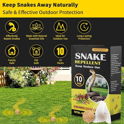 Snake Repellent Balls, 10-Pack Plant-Based Essential Oil Formula with Peppermint, Cinnamon & Cedarwood Oils, Long-Lasting Outdoor Use, Safe Around Family & Pets