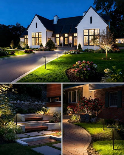 SUNVIE All-in-ONE Landscape Lighting Kit 6-Pack Anti-glare LED Pathway Lights, 2-Pack Spotlights, 60W Transformer, 100FT 16/2 AWG Wire and Connectors Outdoor Landscape Lighting for Walkway Garden Yard