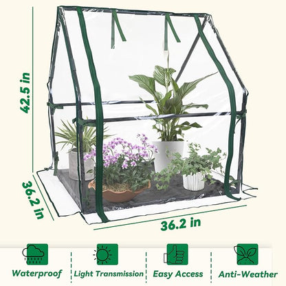 Gardzen Mini Greenhouse Indoor with Waterproof Bottom, Heavy Duty Portable Green House for Outdoor, Ideal for Seed Starting, Germination and Weather Protection, 36.2"(L) x 36.2"(W) x 42.5"(H)
