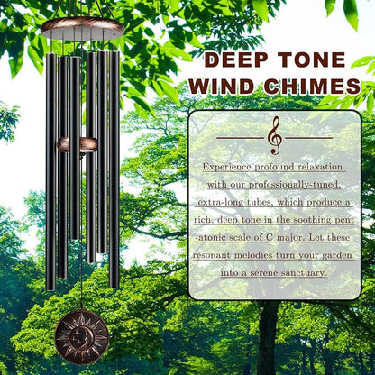 48" Large Wind Chimes for Outside, Deep Tone Sun Moon Star Outdoor | Deep tones, 48-inch size, weather-resistant aluminum, vintage sun moon star design, gift boxed and ready to hang
