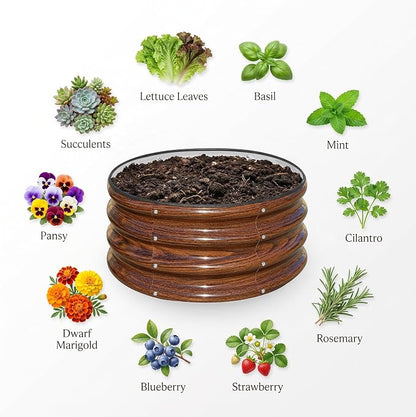 SnugNiture 3 Pcs 2x2x1ft Round Galvanized Raised Garden Bed Kit Outdoor, Metal Planter Box for Planting Plants Vegetables, Brown
