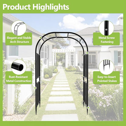 Garden Arch Arbor Trellis-94.5"(H)*63"(L),Heavy Duty Metal Archway for Climbing Plants, Wedding Ceremony Backdrop, Party Decorations with Lights, Balloons(16MM Pipe)