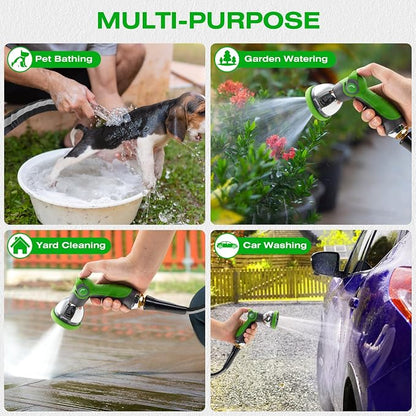 25ft Lightweight Garden Hose, Ultra Flexible Fabric Water Hose, Non-Expanding & Kink-Free with Leak-Proof Aluminum Fittings, Heavy Duty Hose for Yard, Car Wash & RV, Black-Gray