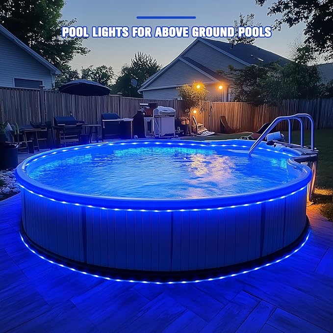JMEXSUSS 66 ft 200 LED Pool Accessories IP 65 Solar Pool Lights Outdoor | Rope Lights with 8 Modes, Blue Solar Christmas Lights for Above ground and Inground pools Fence Yard Walkway Christmas