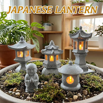 Exasinine Mini Pagoda Garden Statue, Japanese Style Pagoda Lantern Figurines Japanese Garden Decor for Zen Garden, Aquarium Landscape, Micro Yard & Meditation Space Decoration