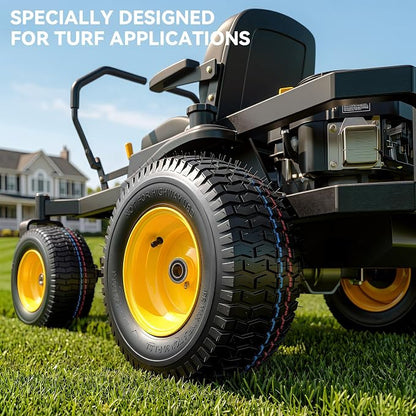 YITAMOTOR 15x6.00-6 Flat Free Lawn Mower Tires & Wheel Assemblies, 4 Ply Pneumatic Front Tires Replacement Fits John Deere, Lawn Tractors, More Riding Mowers | 3" Offset Hub, 3/4" Bearings (2 Pack)