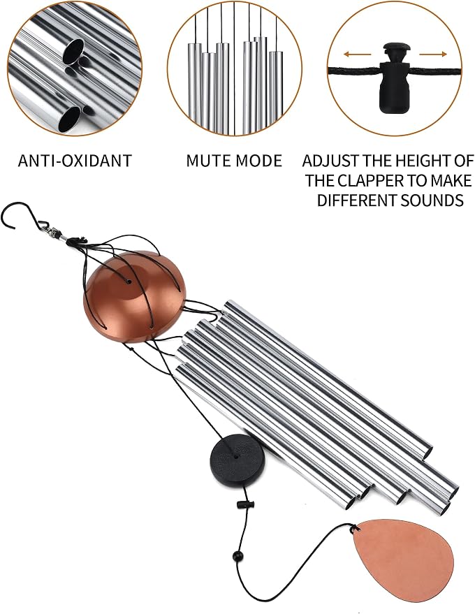 Large Aluminium Wind Chimes for Outside 37" Silver Wind Catcher | Deep Tone,Soothing Melody,Zen Atmosphere,Garden Patio Outdoor Decor,Memorial Wind Chimes,Gift for Mom Women Grandma Neighbor