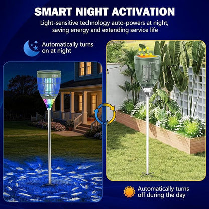 All in 1 Solar Bug Zapper Outdoor, Flame & Projection Mode, Auto/Manual Modes, 4200V Electric Mosquito Killer with High Powered, IPX5 Waterproof Rechargeable Fly Insect Trap for Patio Garden Yard RV