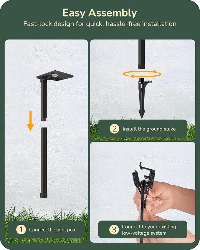 EDISHINE Low Voltage Landscape Lighting, Landscape Path Lights with Pyramid Exterior, Aluminum, 3000K & 50000Hrs, Outdoor Pathway Lights Wired for Garden, Yard, Driveway, 4 Pack