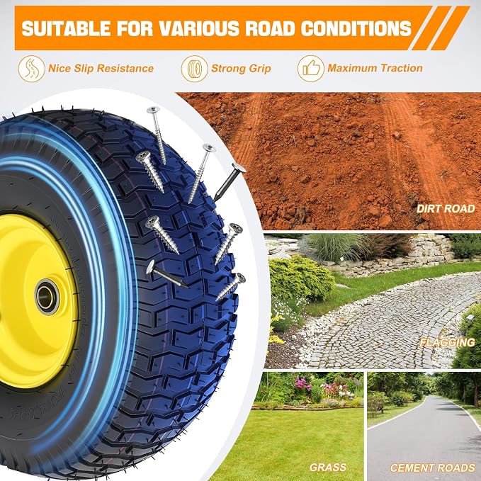 Yesker 15x6.00-6 Pneumatic Lawn Mower Tire and Wheel with 3/4" Bearing Bore, 15x6-6nhs Rubber Riding Lawnmower Tires with 3" Center Hub, 2 Pack
