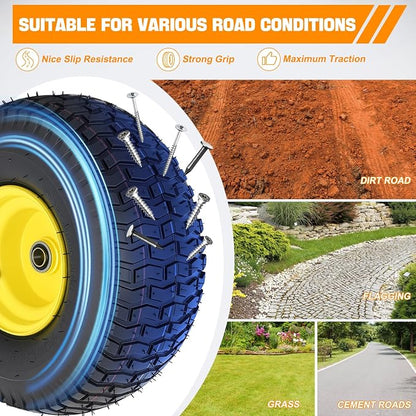 Yesker 15x6.00-6 Pneumatic Lawn Mower Tire and Wheel with 3/4" Bearing Bore, 15x6-6nhs Rubber Riding Lawnmower Tires with 3" Center Hub, 2 Pack