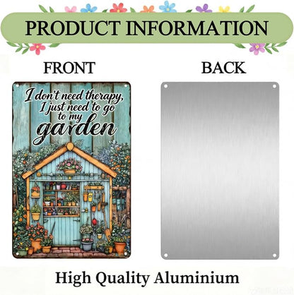 Funny Garden Metal Signs, Vintage Outdoor Wall Decor 8x12 Inch | I Don't Need Therapy, Weatherproof Aluminum Sign for Patio Yard Greenhouse, Gift For Gardeners