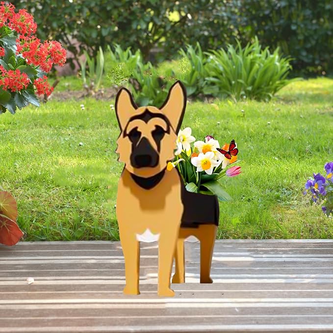 German Shepherd Dog Planter Pots, 9.84 x 6.77 x 17 Inches | Large Dog Flower Pot, Cute Animal Shaped Plant Pot, Gifts for Women & Pet Lovers, Indoor Outdoor Garden Home Office Decor