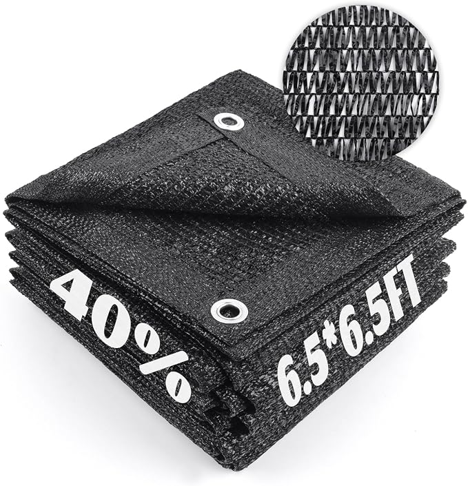 Cool Area 40% Sun Shade Cloth Mesh Tarp with Grommets for Plant Cover 6.5x6.5ft Patio Canopy Garden Pergola Greenhouse Car Barn Kennel Black