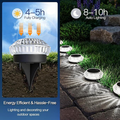 Solar Ground Lights Outdoor, 8 Pack Solar Driveway Dock Lights IP67 Waterproof Anti Glare Diamond Solar Garden Lights Landscape Lighting for Patio Yard Deck Walkway Pathway （Blue）