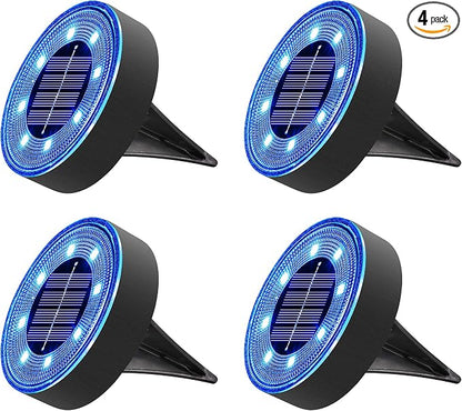 Joomer Solar Ground Lights Outdoor Waterproof, 4 Pack 8 LED, Blue | Solar Powered Garden Lights Disc Landscape Lighting Outdoor for Patio Pathway Lawn Yard Driveway Walkway outside