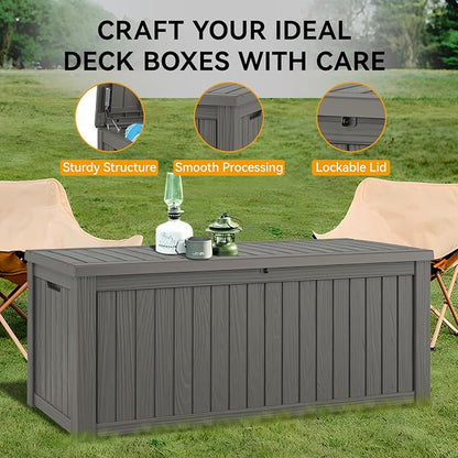 Outdoor Storage Box, 180 Gallon Resin Deck Boxes Outdoor Waterproof For Patio Furniture, Garden Tools, Pool Supplies, Lockable And UV Resistant (Striped Gray)