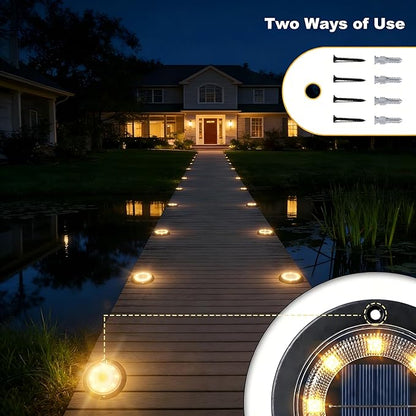 Flacchi Solar Lights Outdoor Waterproof - 2-in-1 Solar Powered Ground Lights Outdoor Solar Disk Light Landscape Light for Deck Step Patio Yard Pathway Walkway Driveway Garden (Warm White, 8 Pack)