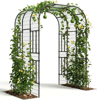 Metal Garden Arch Trellis, 7.3FT Extra Tall Polyethylene-Coated Steel Garden Trellis for Climbing Plants, Vegetables, Flowers, Outdoor Pergola Arbor Wedding Party