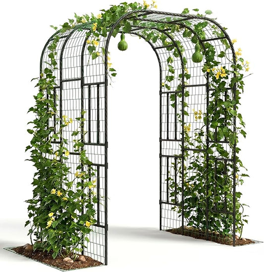 Metal Garden Arch Trellis, 7.3FT Extra Tall Polyethylene-Coated Steel Garden Trellis for Climbing Plants, Vegetables, Flowers, Outdoor Pergola Arbor Wedding Party